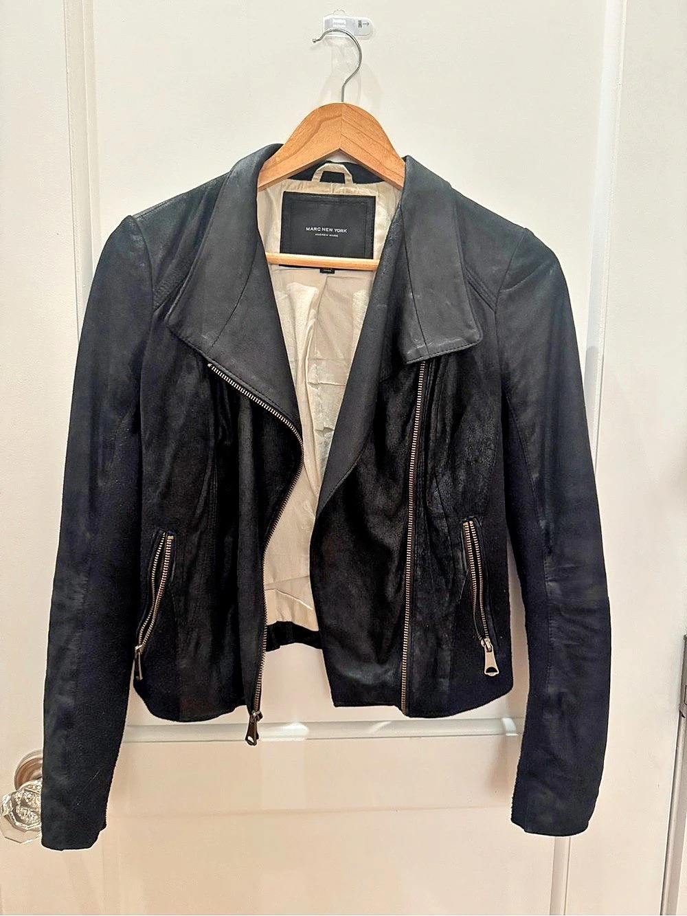Marc New York Leather Moto Jacket Black Size XS